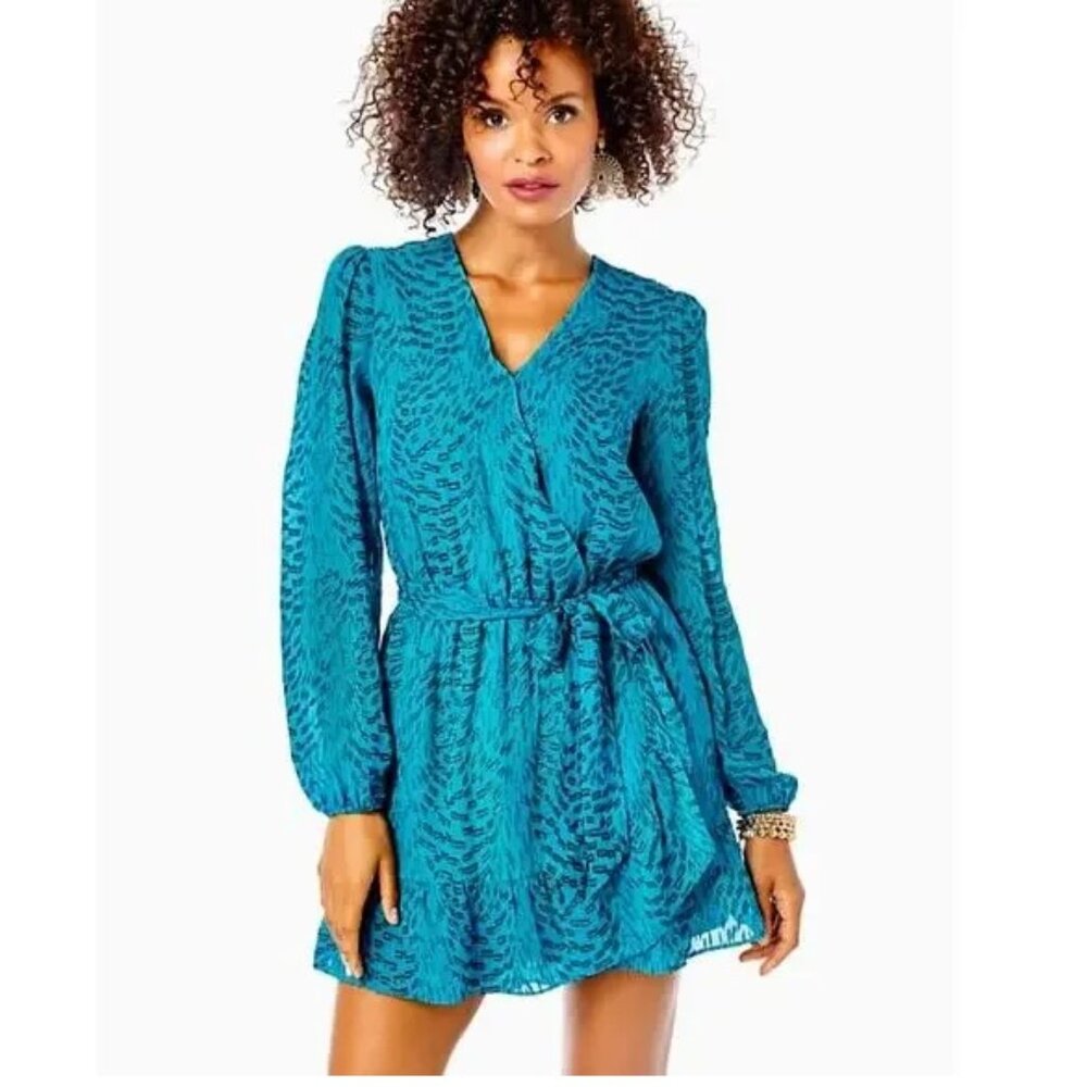 Lilly Pulitzer Alfie Metallic Teal Blue Silk Mini Dress Romper